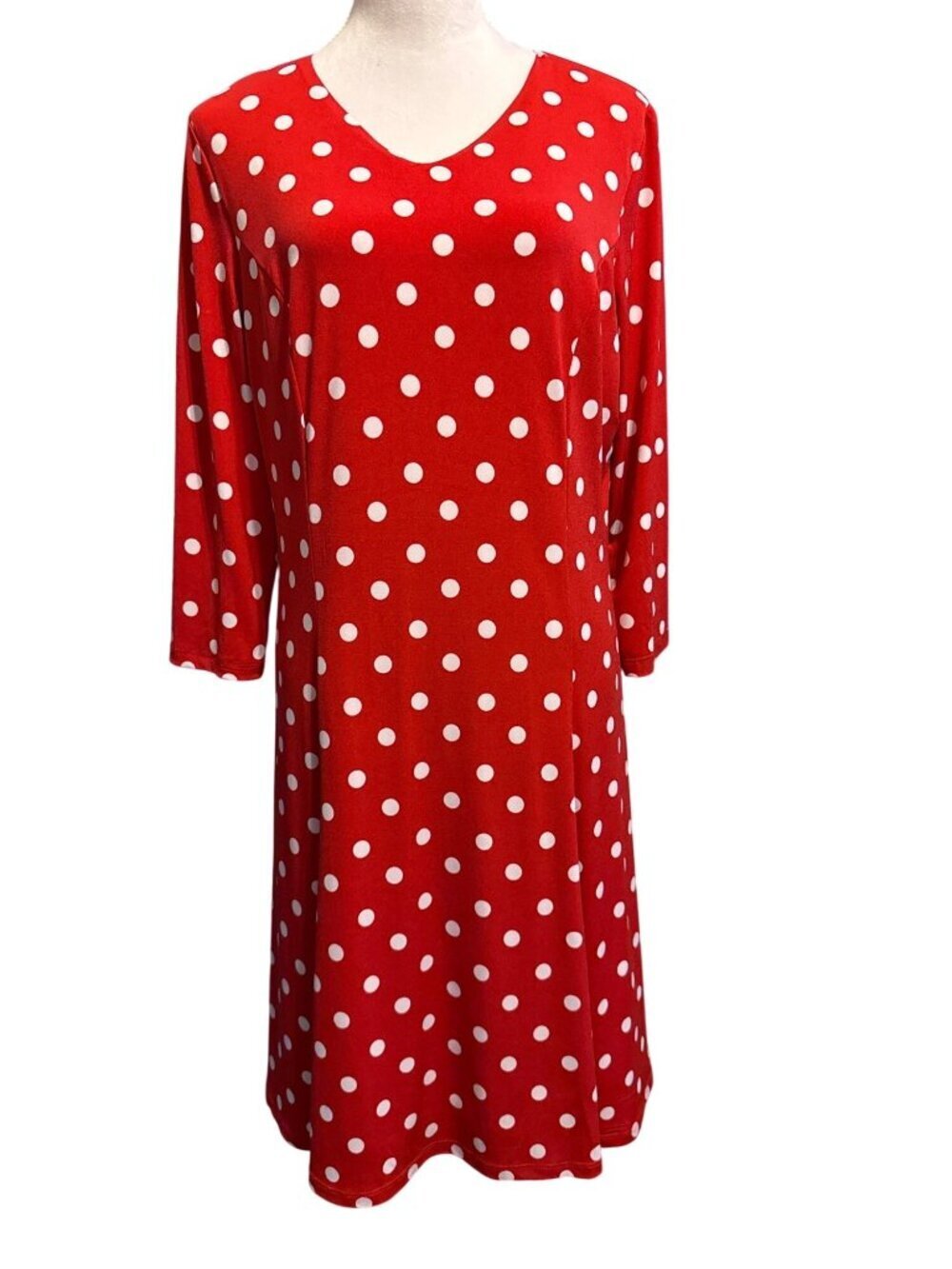 Susan Graver Printed Red and White Polka Dots Regular Liquid Knit Flutter Sleeve